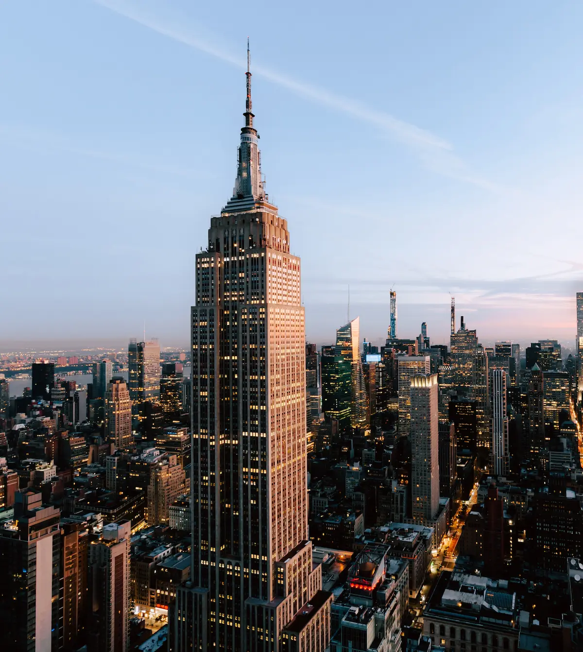 Aerial view of the New York City skyline with the Empire State Building