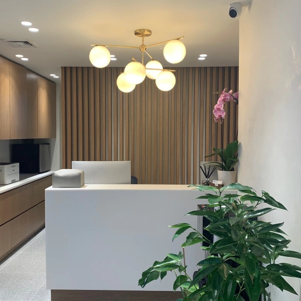 Modern dental office reception area with a welcoming atmosphere