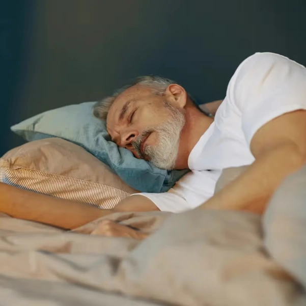 Patient resting comfortably during sleep apnea treatment